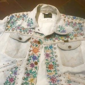 Wrangler studded denim jacket hand painted